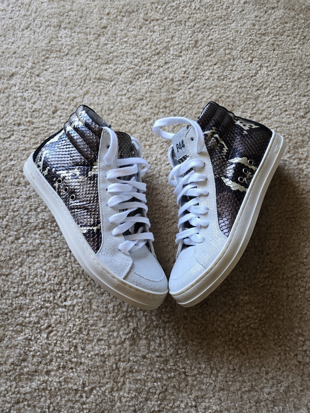 P448 Women’s/kids White Sneakers with Snake-Print Panels